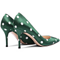 High Heel Shoes Pumps Women's Green Polka Dot Silk Women custom Ladies Dress Shoes For Lady